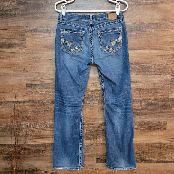 BKE Jeans Womens 27 Kate Bootcut Low Rise Ripped Medium Light Wash Stretch - Picture 2 of 12